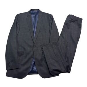 Jack Victor Elite 44XL 44L 36x36 Charcoal Windowpane 2pc Pant Suit Wool Nepal